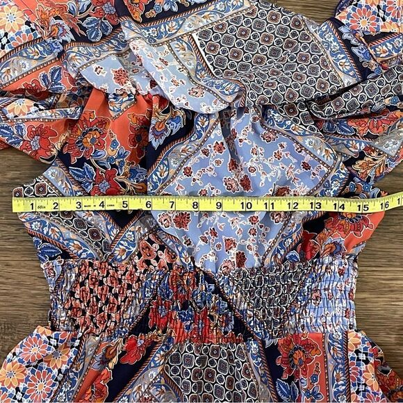 Rabbit Rabbit Rabbit Short Sleeve Fit & Flare MIDI Printed Dress Red Blue Sz 10 - Picture 7 of 11